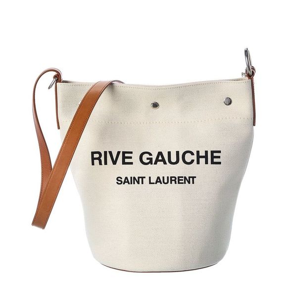 Saint Laurent Handbags - Saint Laurent Rive Gauche Linen & Leather Bucket Bag, White